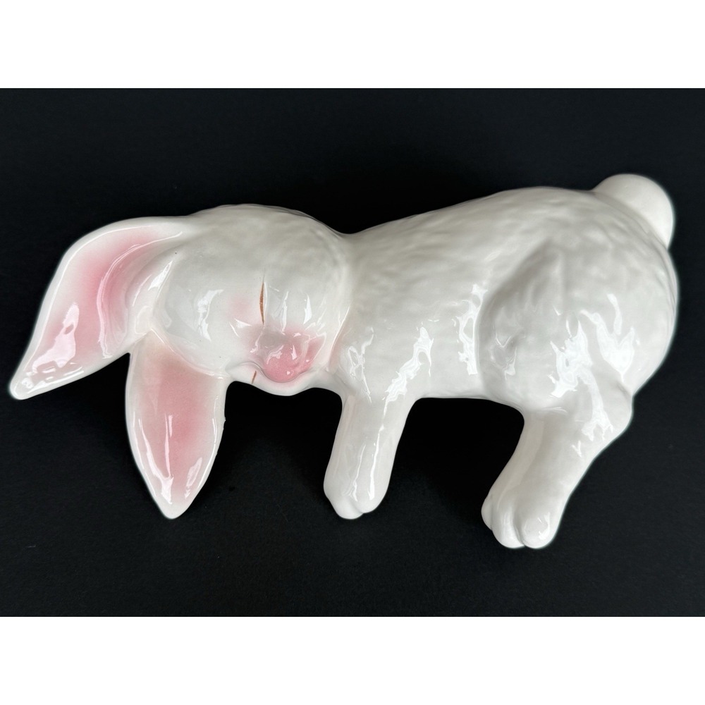 Vintage Sleeping Bunny Rabbit Ceramic Shelf Sitter/Mantel Display White/Pink USA - Picture 2 of 11